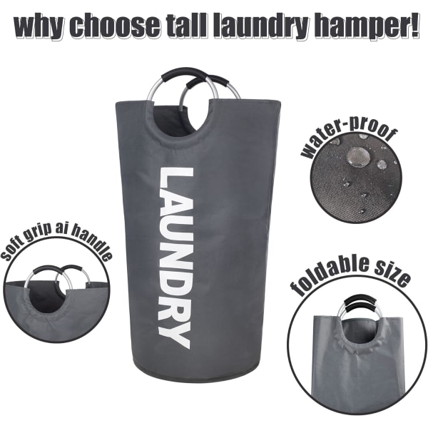 Klesvaskpose med polstrede håndtak, vanntett klesbeholder sammenleggbar, kleskurv for bad, vaskerom, høyskole dark gray