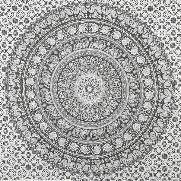Bohemisk Mandala Tapestry Roséguld Bomull Väggbonad med Boho Elefantdesign för Sovrum, Sovsal, Heminredning 130x150 cm
