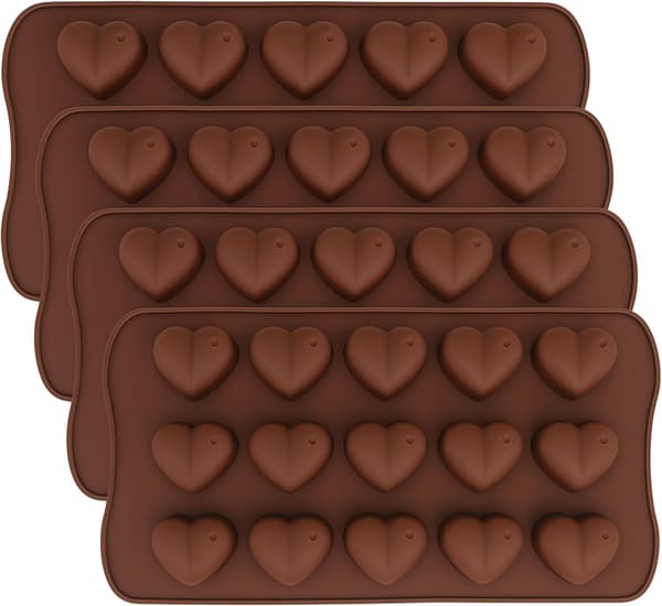 Hjerte silikoneform, non-stick genanvendelig silikoneform til chokolade, slik og voks smelter, Valentinsdag, 15 hjerteforme, 4 stk.