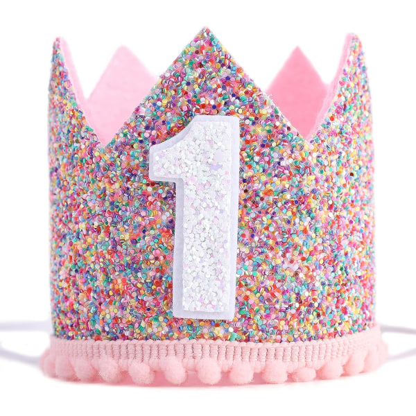 Rainbow Crown för 1:a födelsedagsfest- Glitter Birthday Crown, Födelsedagshattar för barn, Babys födelsedag Foto rekvisita, Crown
