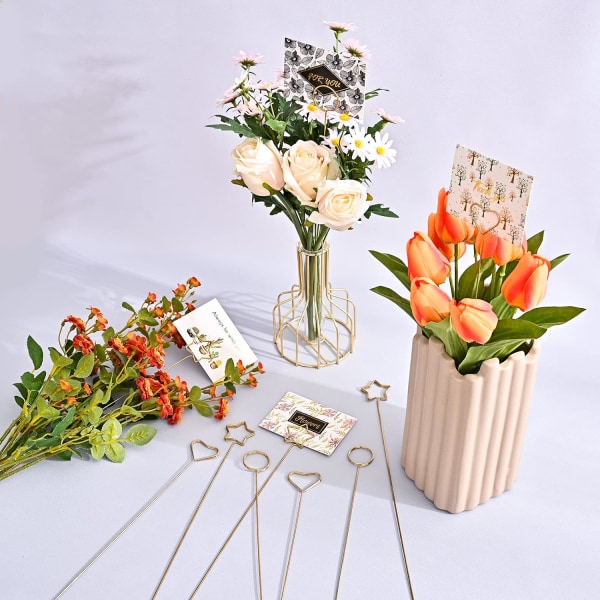 30 stk Metall Blomsterformet Navnekortholder, Hjerte Rund Stjerne Foto Memo Skrivebordsnummerholder Blomsterholder,