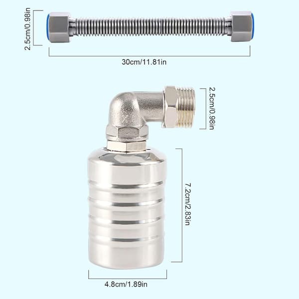 Fuldautomatisk 304 rustfrit stål flydeventil, automatisk vandstandregulator til vandtank, mini rustfrit stål flydeboldventil (stik)