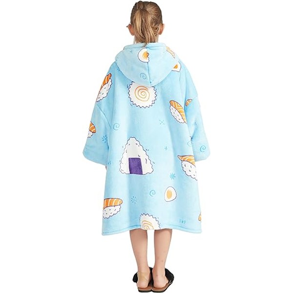 Oversized hættetrøje bærbart tæppe sweatshirt til mænd og kvinder, behageligt Sherpa-for super blødt plys varmt tæppe hættetrøje, hjemmehættetrøje gaver Sushi Blue