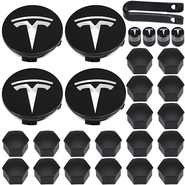Hjulkapselsett, Tesla hjulnavsenterdeksel navkapsler for Tesla Model 3, Model Y, Model S, Model X, sølvlogo