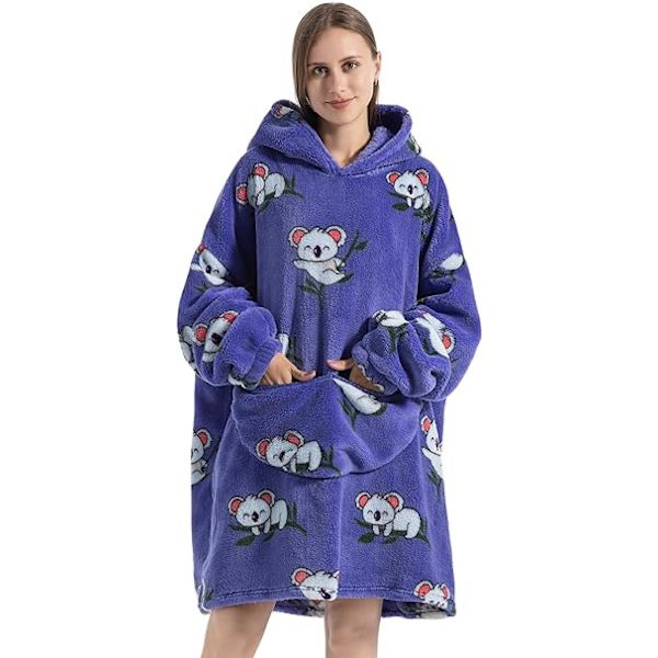 Oversized Hoodie filt för kvinnor vuxna Oversized bärbar huvtröja pullover, bärbar filt Hoodie Super Soft Warm Cosy Sweatshirt Koala