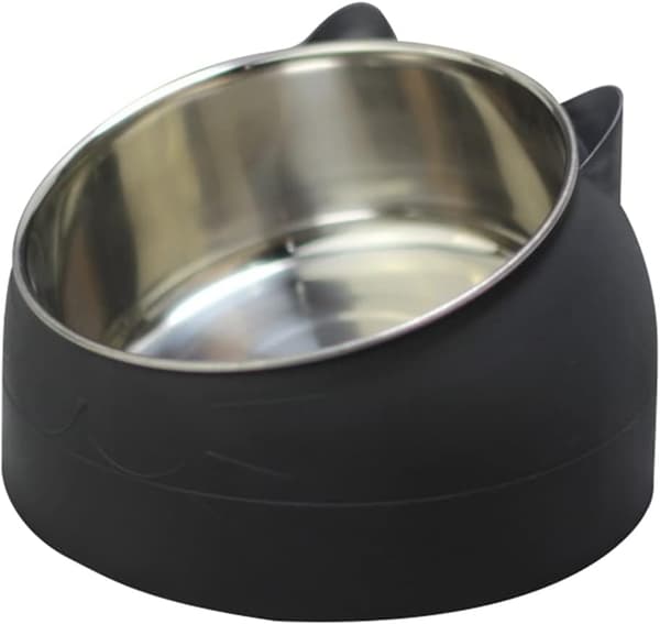 2-pakning Rustfritt Stål Kattebolle, Kattefôrskål, Kattevannskål (200 ml, svart+hvit)