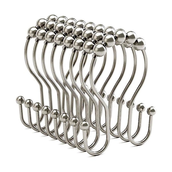 12 st Duschdraperihakar, Duschdraperiringar Rostfria Balanserade Glidande Dubbla Duschdraperi silver