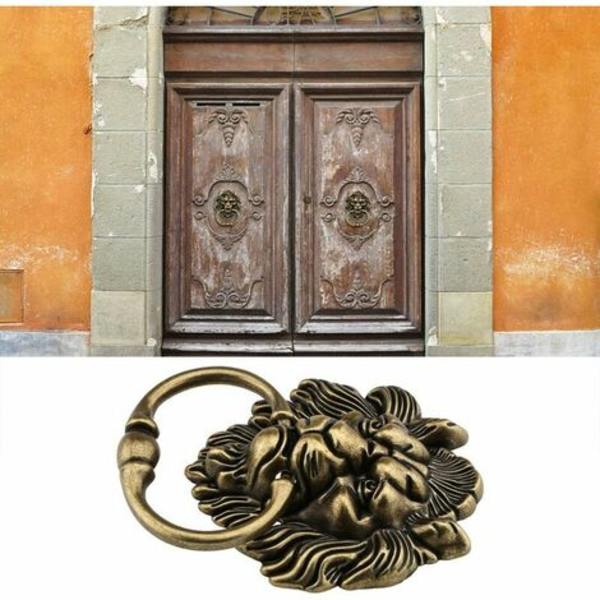 Antik dørhammer i bronze design med tigerhoved