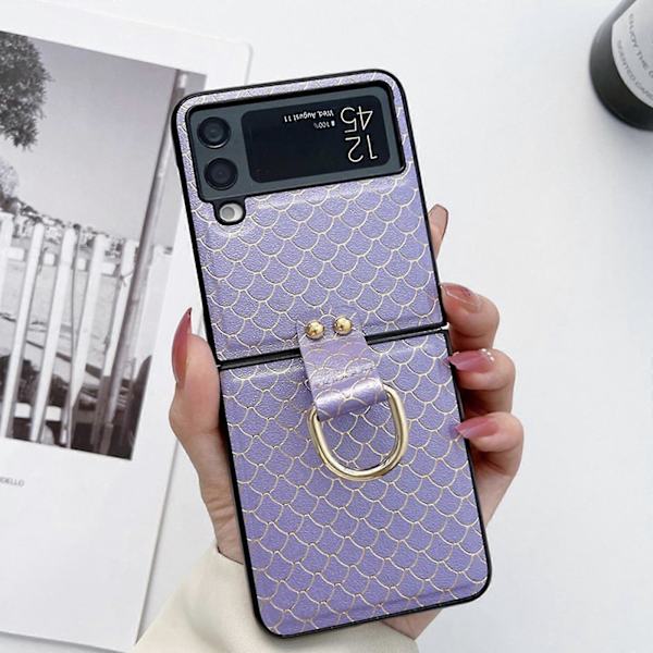 Kalanruotokuvioinen suojakotelo Samsung Galaxy Z Flip 4:lle, PU-nahkainen iskunkestävä suojus renkaalla