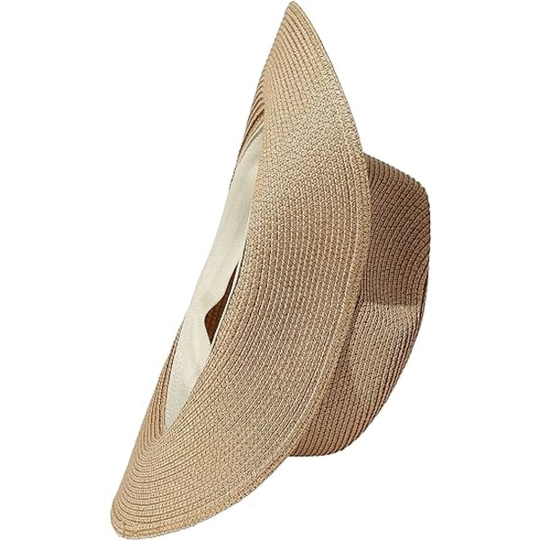 Sommer Strand Solhatter for Menn Foldbar Floppy Reise Pakkbar Staw Hat, Bred Bremskjerm Hat