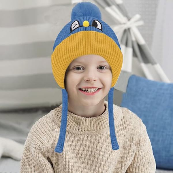 Babypojkar Flickor Höst Vinter Hattar Söta Öronlapp Hatt med Knytband Söta Björnöron Varm Hållare Stickad Mössa för Baby Höst