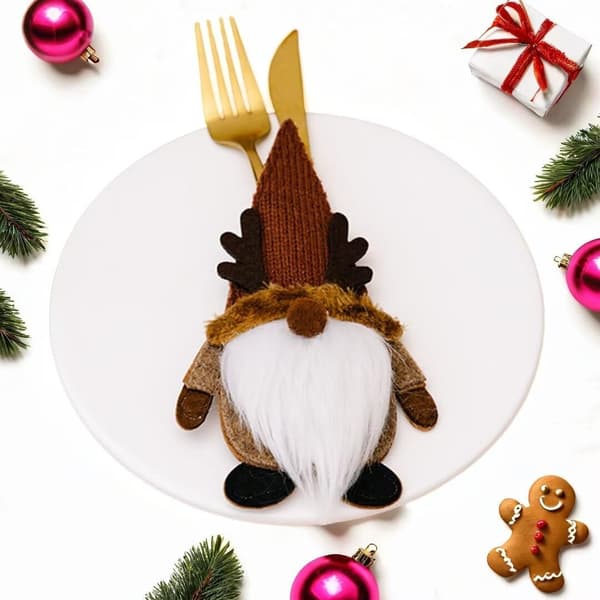 2 st jultomte bestickshållare, bestickshållare, för julmiddagsdukning, brun