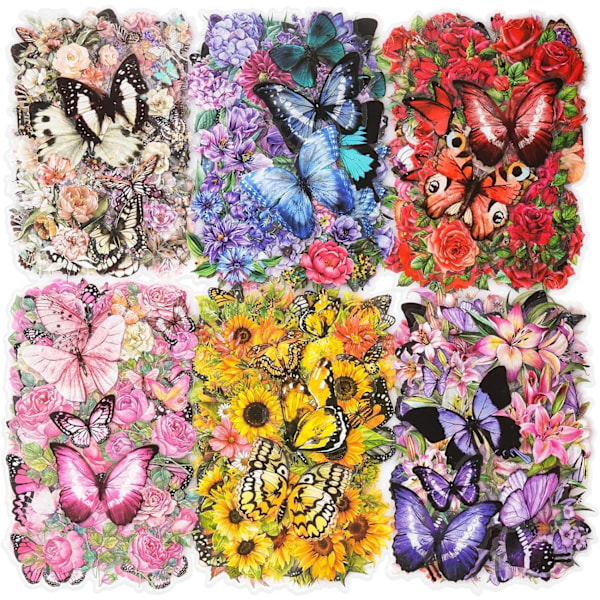 300 st Scrapbooking-klistermärken, Fjärilsklistermärken Set Transparenta Blomklistermärken, Blom- och Fjärilsklistermärken för Album, DIY-hantverk