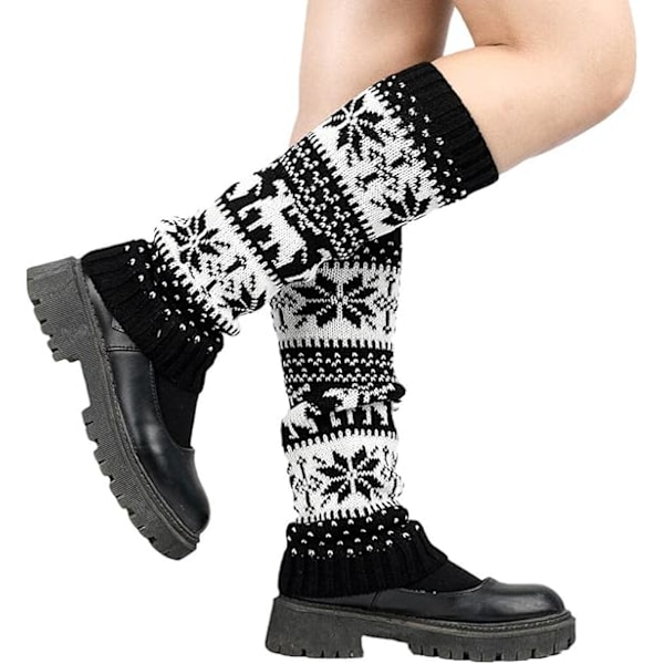 Lumikukka neulotut sukat Boot Cuffs sukat neulotut jalkalämmittimet Talvi jalkalämmittimet Boot Cuffs sukat naisille ja tytöille black