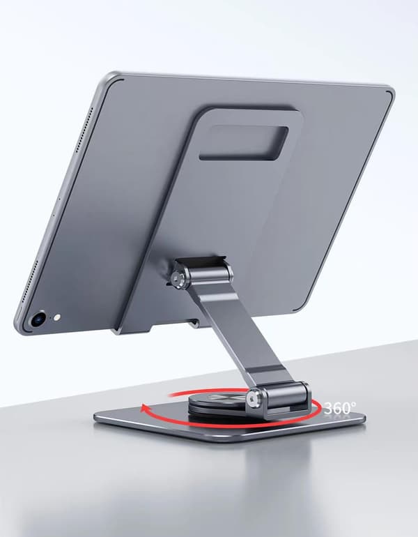 1 st Tabletställ, Justerbart och hopfällbart vridbart skrivbordsställ i aluminium med 360 graders roterande bas (Grå)