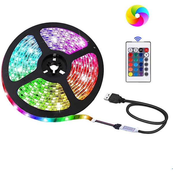 LED-ljusremsa USB-driven, SMD 5050RGB färgförändrande ljusremsa med 24-tangenters fjärrkontroll, 1 meter