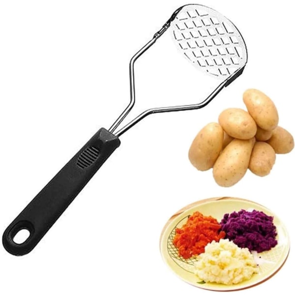 Kartoffelmoser i rustfrit stål med blødt greb og skridsikkert håndtag, køkkenredskab til mosning af mad