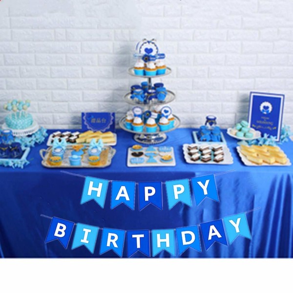 Grattis på födelsedagen Banner Blå, Stor Hängande Girlang, Grattis på födelsedagen Vimpel Fest Dekoration För Pojkar Män Baby Shower Foto Bakgrund Fest Tillbehör