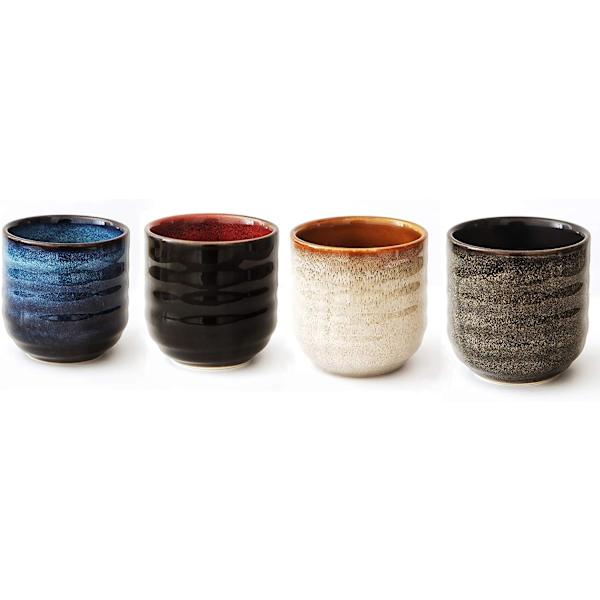 Japansk stil keramisk tesett, tekopp, kaffekopp, yerba mate sett, Keramisk mate kopp sett med 4 (kopp, 4 farger)
