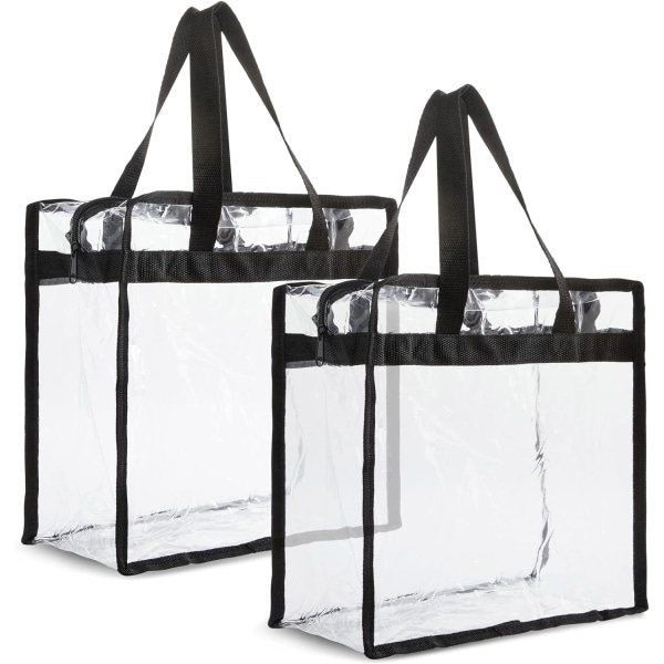 2 Pack Clear Stadium -hyväksytty laukku - 12x6x12 suurta läpinäkyvää kantolaukkua vetoketjuilla ja kahvoilla konsertteihin, urheilutapahtumiin, kuntosalille