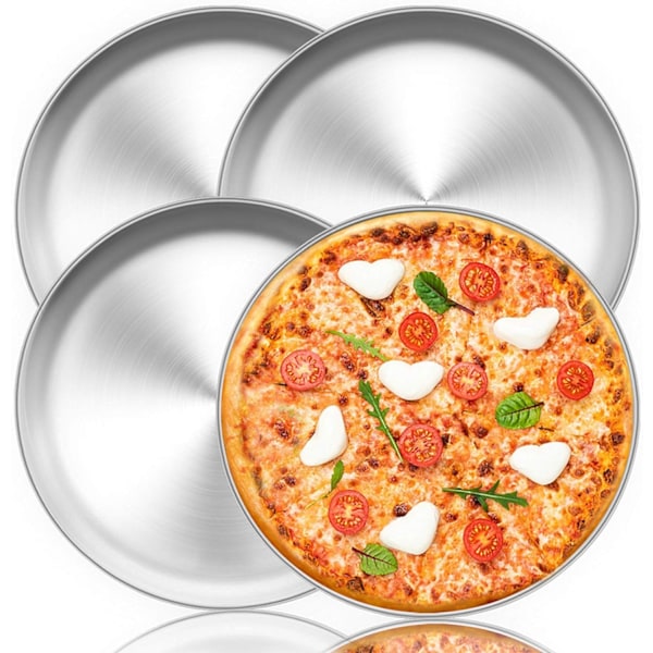 Pizzafad, rund pizzaplade, pizzasæt med 4 stk. i rustfrit stål