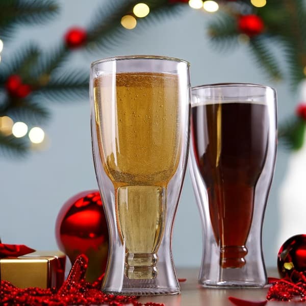 Ølglas 13,5OZ/400ML, Dobbeltvægget Isoleret Omvendt Glas, Sæt med 2, Ølglas