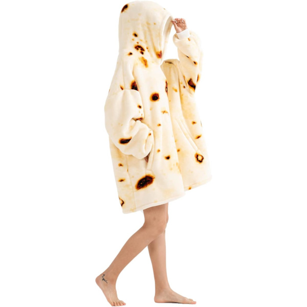 Oversized bærbare tæpper, blødt plys trykt Sherpa tæppe sweatshirt med lommer, one size fits all Pancakes