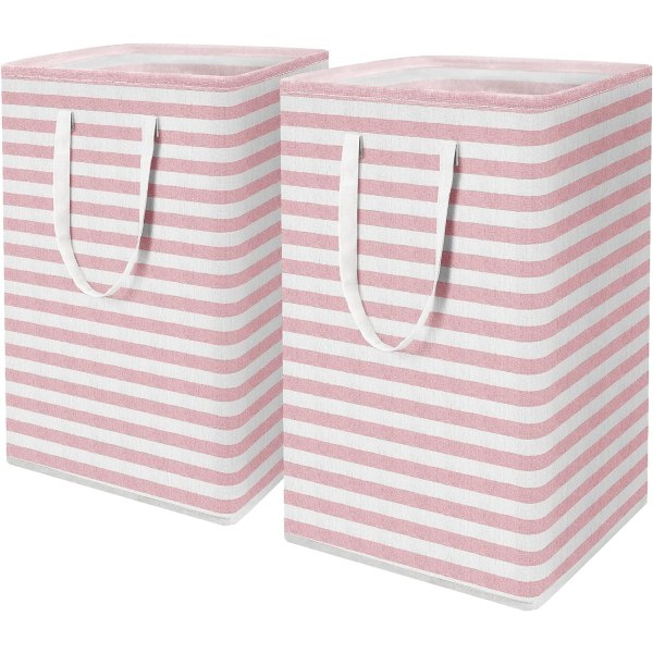 Sammenleggbare store kleskurver med enkle bærehåndtak frittstående vanntett klesvaskoppbevaringskurv pink