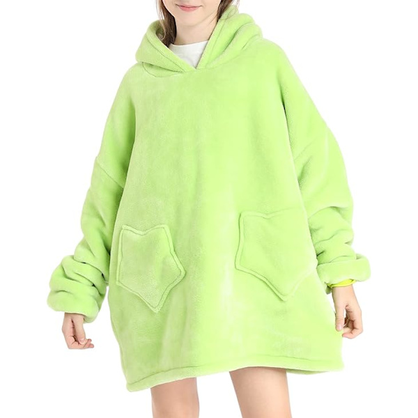 Oversized hettegenser teppe for barn myk varm koselig bærbar teppe genser fleece sherpa teppe med lommer Dinosaur
