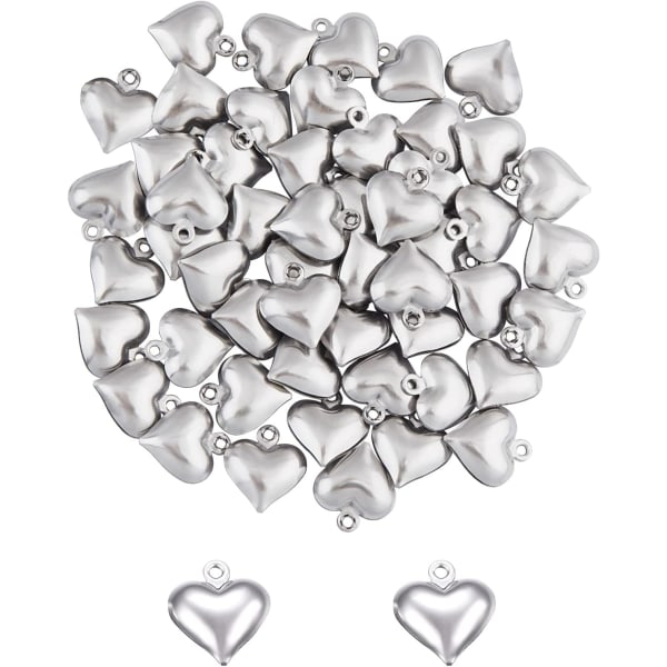 about 50pcs puffy heart charm tiny love pendant Stainless Steel Heart Pendant Hypoallergenic Metal Charm 1.0mm Small Hole for DIY Jewelry