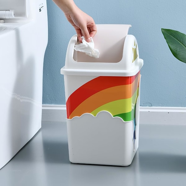 Soptunna med lock - Regnbågsfärgad soptunna, söt soptunna i plast, inomhus soptunna med svänglock för badrum, kök, kontor, sovrum, skola