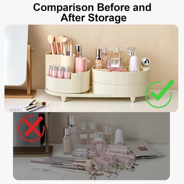 Makeup Organizer, 360° Roterende Makeup Organizer med 3-lags Rum, Perfekt til Kommode, Badeværelse, Soveværelse (Hvid, To lag)