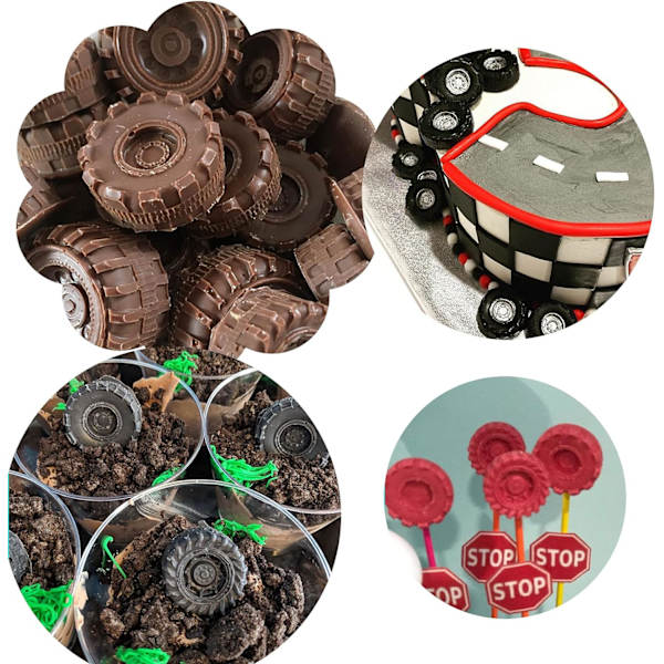 3D Rund Däck Silikonform - Lastbilshjul Fondantform för Kakdekoration Choklad Godis Gelé Resin Polymer - 3-pack