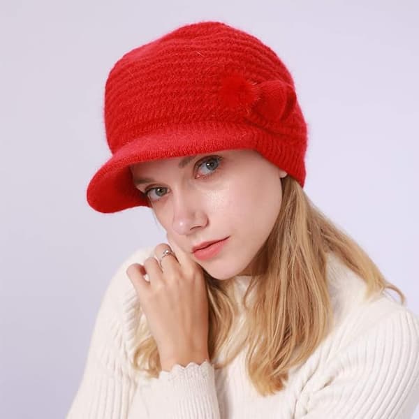 Kvinners vinterstrikkede luer, caps, ullbereter Light red