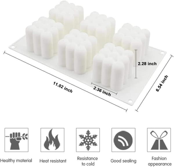 6-hulls kubeform, silikonlysform til baking av sjokoladekake og lage 3D håndlagde lys