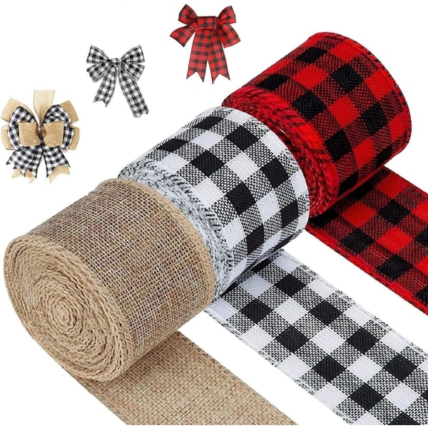 3 Rolls 2Inch Plaid Ribbon Buffalo Plaid Christmas Tree Ribbon Plaid Burlap Ribbon Buffalo Plaid Ribbon