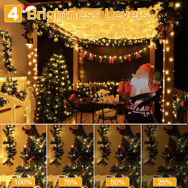 Julbelysning 1000 LED 100 meter, IP67 Vattentät Plug-in Julgransbelysning med Fjärrkontroll, 8 Lägen, Dimbar, Hus Juldekorationer Warm colors