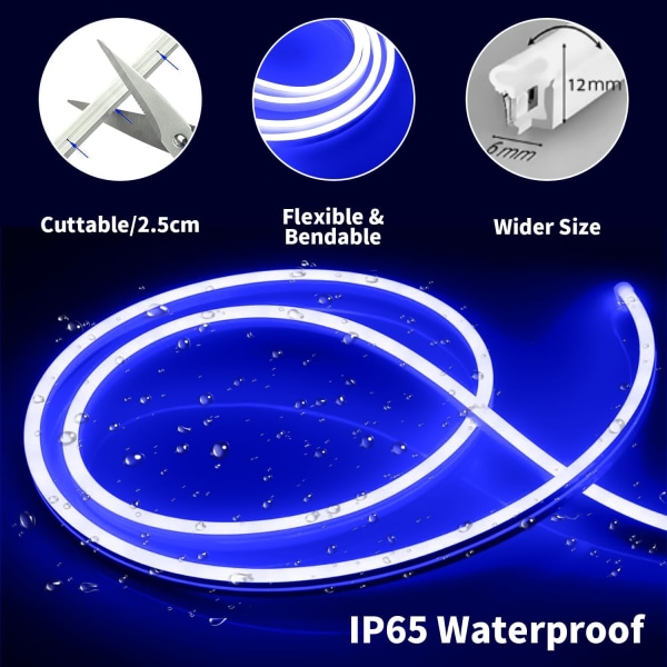 Neon LED-strimmel lys hvid, 16,4ft/5m DC12V LED vandtæt IP65 fleksibel LED neon reb lys [ingen strømadapter] blue