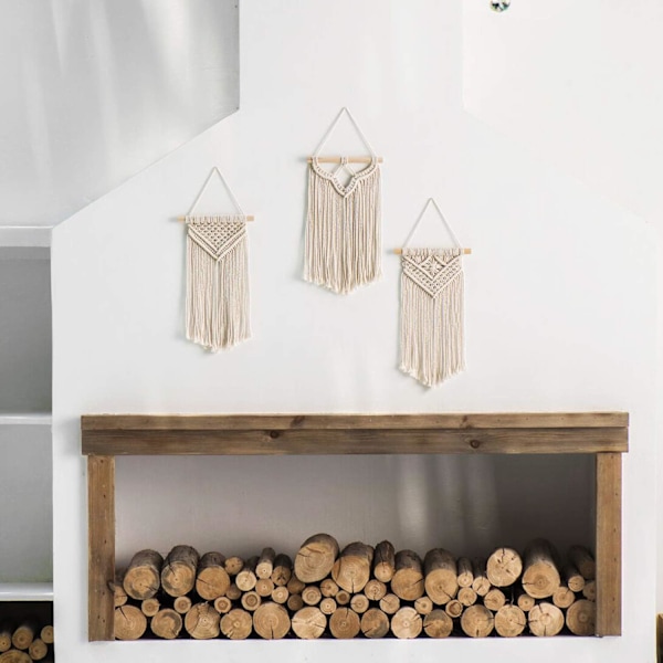 Liten Macrame Väggbonad, 3-Pack Konstvävd Väggdekor Boho Hem Chic Dekoration 8\"Bx 14\"L