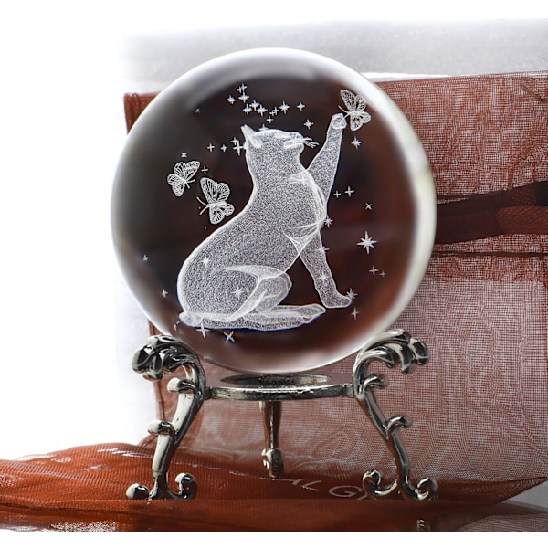 Crystal Ball with Stand 3D Laser Engraved Decorative Art Sphere Glass