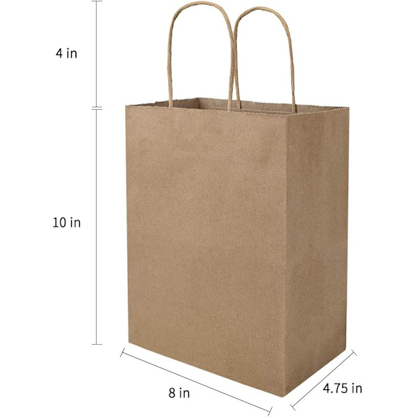 50 stk 8x4,75x10 tommers brune papirposer med håndtak,  kraftposer, gaveposer (naturlig 50 stk)