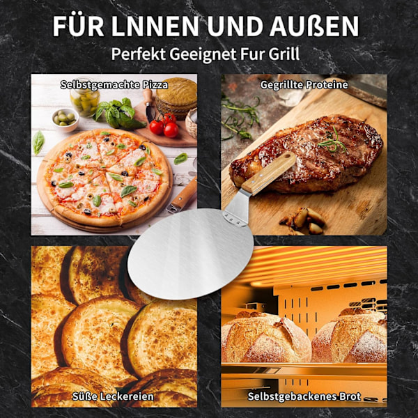 Pizzaspade i rostfritt stål Pizzabricka med trähandtag Rund