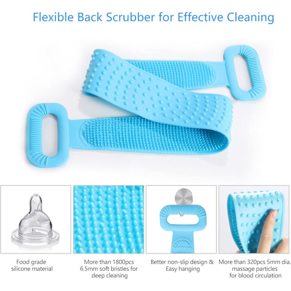 Extra-lång ryggskrubb Silikon kroppsskrubb bälte Rygg exfoliator Ryggskrubb