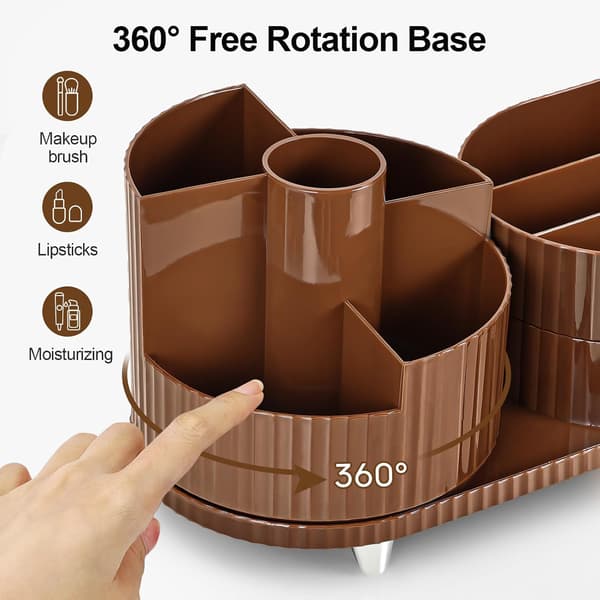 Makeup Organizer, 360° Roterende Makeup Organizer med 3-lags Rum, Perfekt til Kommode, Badeværelse, Soveværelse (Brun, To lag)