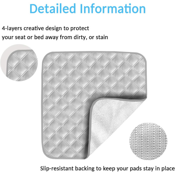 2-pack tvättbara sittdynor (21x 22 tum) för inkontinens - skydd för seniorer, vuxna, barn eller husdjur (grå)