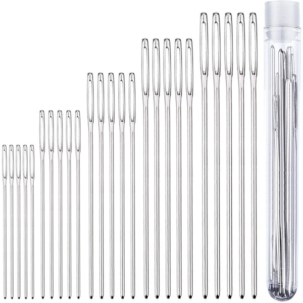 Nåler Fem Størrelser 14, 16, 18, 20, 24 - Stort Øye Blunt Nåler 25 Pcs for Cross Stich og Mer (Sølv-25pcs)