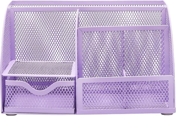 Skrivebordsorganisator/Net Skrivebords Caddy/Blyantholder Multifunktionel med 7 Rum - Lys lilla