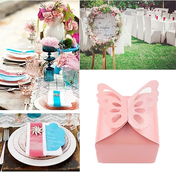 Fjärilsformad Presentask, 50 St Bröllopsfavöraskar, Chokladaskar, Godisaskar för Födelsedag eller Bröllopsfester Pink