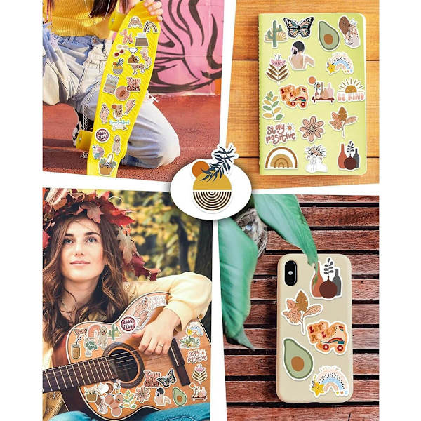 200 Stykker Boho Stickers, Vandflaskestickers, Vandfaste Stickers, Vandfaste Stickers til Laptop, Scrapbog, Guitar, Mobiltelefon osv