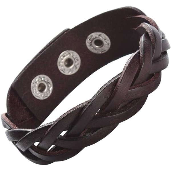 Leather bracelet Braided sporty wide wristband Men's and women's punk jewellery, black